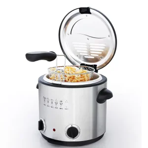 XJ-5K123 1000W 2.5L Mini Deep Fryer Non Stick Coated Oil Tank Overheat Protection Stainless Steel Household Use 30 Minute Timer