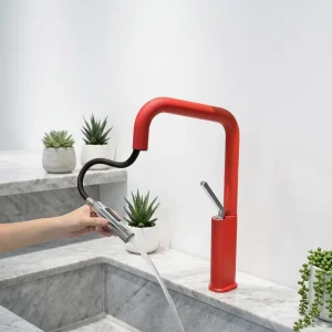 Yellow Milky White Contemporary Kitchen Pull out Faucet Ceramic Valve Core Hot Cold Extendable Household Sink Dishwashing Basin