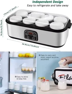 Yogurt Maker Temperature Control with LCD Display and 8 x 180ml Glass Jars
