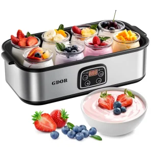 Yogurt Maker with Adjustable Temperature & Time Control 8 Glass Jar Multi Function Yogurt Machine